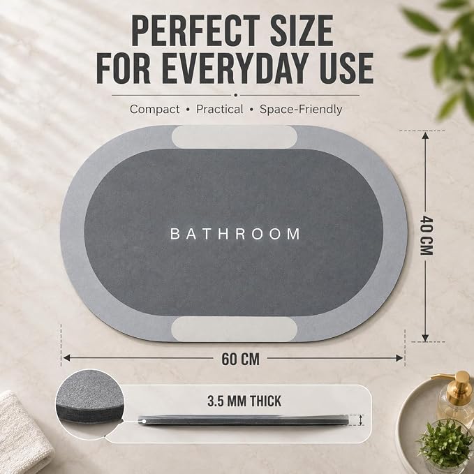 Pack of 2 Quick Dry Soft Water Absorbing Rectangular Bathroom Mat | Anti-Skid & Non-Slip Rubber Doormat for Home, Kitchen, Washroom | (grey)