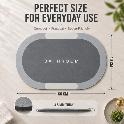 Pack of 2 Quick Dry Soft Water Absorbing Rectangular Bathroom Mat | Anti-Skid & Non-Slip Rubber Doormat for Home, Kitchen, Washroom | (grey)