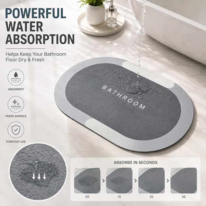 Pack of 2 Quick Dry Soft Water Absorbing Rectangular Bathroom Mat | Anti-Skid & Non-Slip Rubber Doormat for Home, Kitchen, Washroom | (grey)