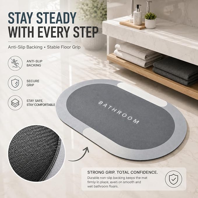 Pack of 2 Quick Dry Soft Water Absorbing Rectangular Bathroom Mat | Anti-Skid & Non-Slip Rubber Doormat for Home, Kitchen, Washroom | (grey)