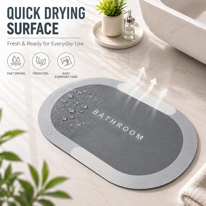 Pack of 2 Quick Dry Soft Water Absorbing Rectangular Bathroom Mat | Anti-Skid & Non-Slip Rubber Doormat for Home, Kitchen, Washroom | (grey)